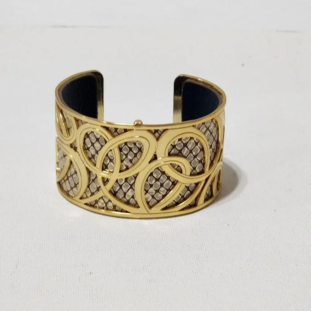 𝅺Brighton Christo Vienna Wide Cuff Bracelet gold and teal leather‎ insert